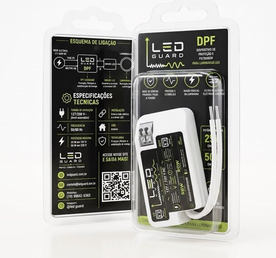 Embalagem do DPF LedGuard com especificações técnicas